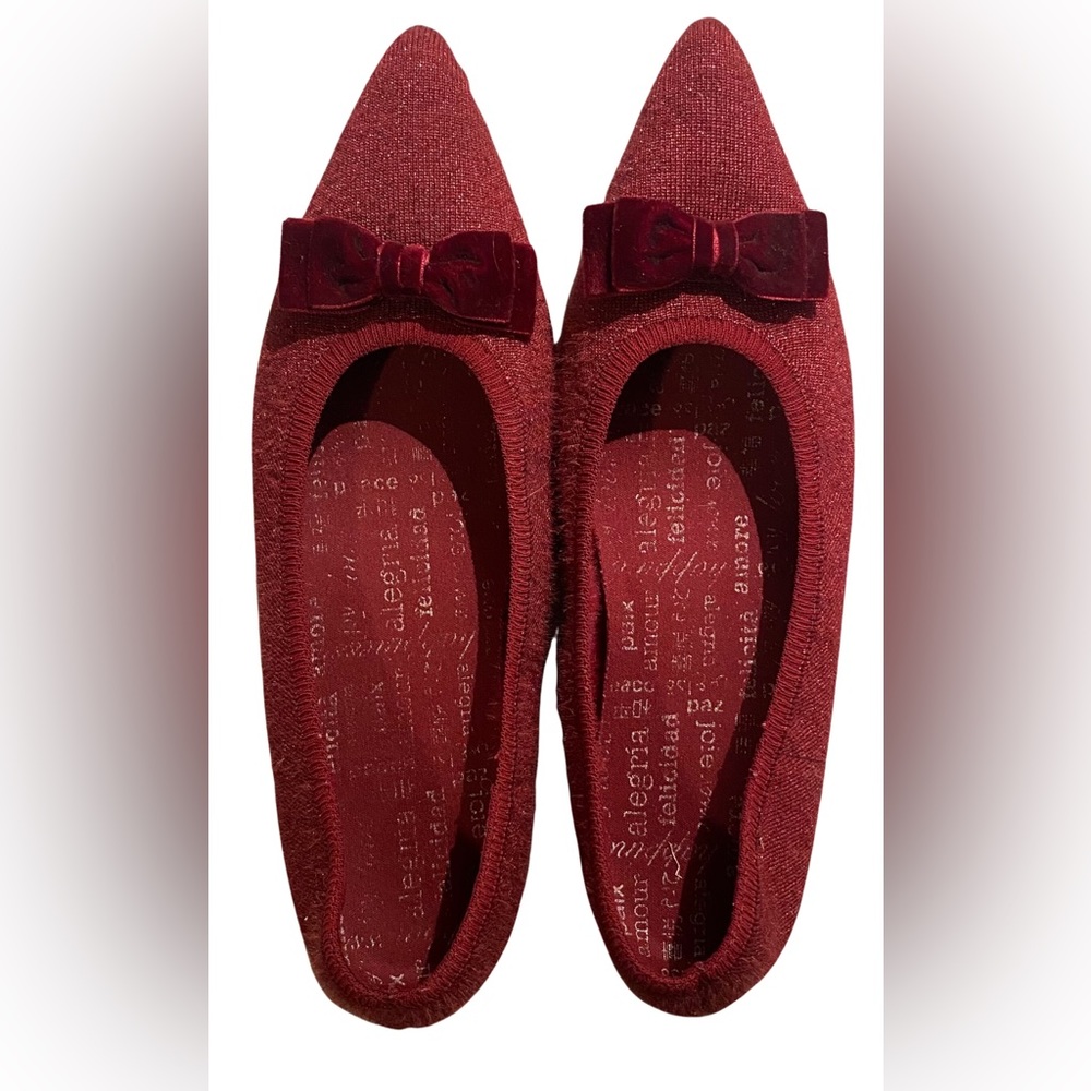VIVAIA Bordeux Red Sparkly Pointed Toe flats (washable)
